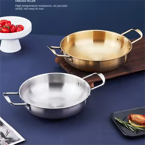 Stainless Steel Cookware Saucepan Dry Pots with Handle Home Cooking Paella Pan Seafood Rice Pot Picn