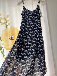 深藍 貓咪 印花吊帶連身裙 兩個Size 3465招