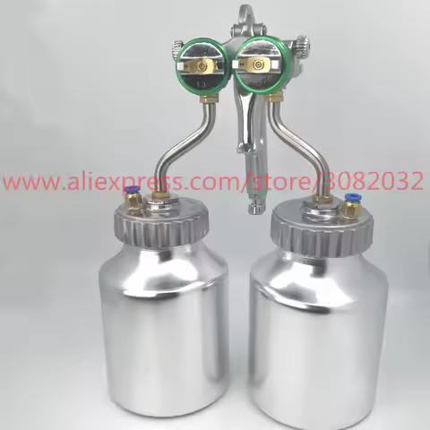 HVLP Double Nozzle Spray Gun,Pressure Feed Spray Gun, Nano Chrome Paint Sprayer , Dual Head Pneumati