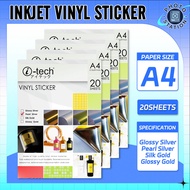 Vinyl Sticker Waterproof A4 Glossy Sliver / Pearl Sliver 20Sheets/Pack ITech Brand High Quality