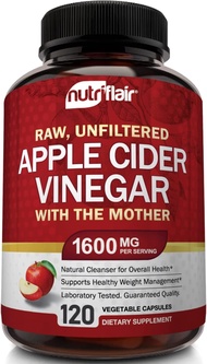 Exp:08/27  NutriFlair Apple Cider Vinegar Capsules with The Mother - 120 Vegan ACV Pills