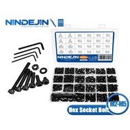 NINDEJIN Hex Socket Screw Bolt and Nut and Washer Set Carbon Steel M2 M3 M4 M5 1060PCS