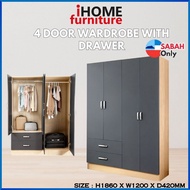 iHOME SABAH FURNITURE 🔥READY STOCK🔥4X6 FT 4 Door Wardrobe I high class wardrobe I wardrobe murah I f
