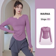 Atasan Olahraga Wanita  Lengan Panjang V-Leher Baju Kaos Sport Wanita Zumba Yoga T-shirt Polos Cepat