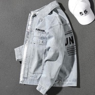 Gaya fesyen lelaki baju Jepun bersulam musim bunga kot biru muda tampan jeans jaket serba-serba muda