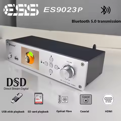 5.1 Channel Lossless Audio Decoder ES9023P DAC DSD256 DTS AC3 HIFI Music Turntable Bluetooth 5.0 HDM