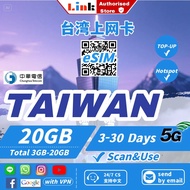 eSIM Taiwan 3~30days High Speed Data Unlimited Taiwan Chunghwa Travel Sim Card 台湾上网卡【Total Data Plan