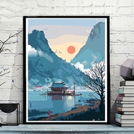 RUOPOTY Frame Sunset Landscape Canvas Digital Oil Painting 60x75cm/50x65cm/40x50cm Birthday Gift