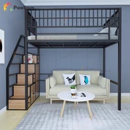 Loft Bed Iron Bed Frame Stair Storage Space Single Bed Apartment Dormitory Bunk Bed qw56tyutye2.sg