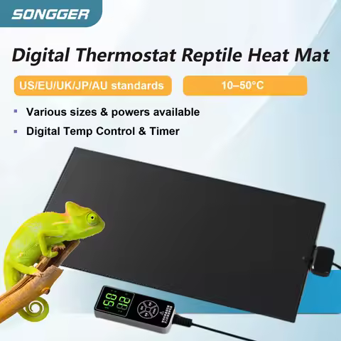 Digital Reptile Heat Mat with Thermostat IPX7 110‑220V Waterproof EU US UK AU JP Plug Version for Sn