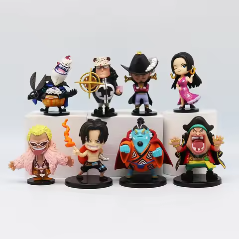 8pcs/set One Piece Jinbe Ace Marshall Kuma Marco Moria Dracule Mihawk Action Figures Pvc Handmade Mo