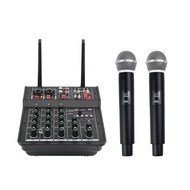 4-Channel DJ Mixer Console with Bluetooth UHF Wireless Dual Microphone 2-Way Audio Control for Home