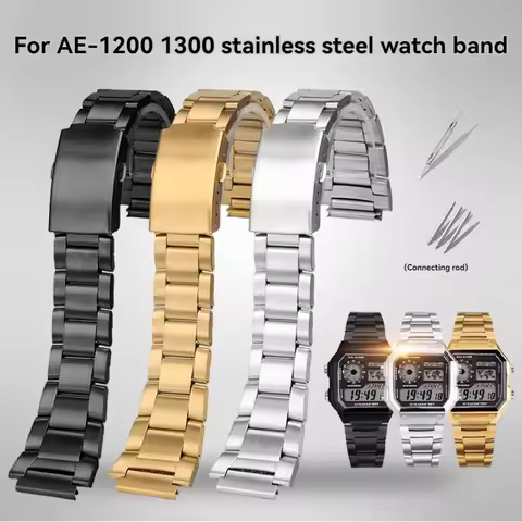 AE-1200 18mm Solid Stainless Steel Strap for Casio AE1200 AE-1200wh/1300/1500 A158 A168 F-91w SGW-30