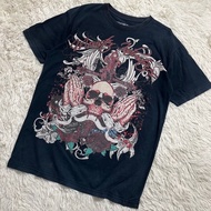 Vintage T-Shirt Skull Pattern Cross Street Style Y2K Fun Shirt Black Size L [Second Hand Good Condit