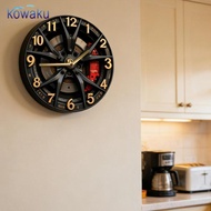 kowaku Wall Clock Decorative Clock Arabic Numerals 2D Car Wheel Hub Pattern Wall Timepiece for Bar B