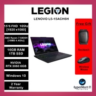 Lenovo Legion 5 15ACH6H 82JU004RMJ 15.6'' FHD 165Hz Gaming Laptop - Ryzen 7 5800H, 16GB, 1TB SSD, RTX3060 6GB, W10