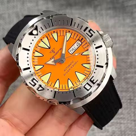Luminous 42mm 200M Diving AR Sapphire Crystal Monster Orange Dial NH36A Mens Automatic Watch 3.8 o'c