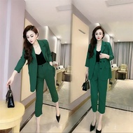 Trousers Suits Green Women's 2 Pant Set Blazer and Baggy Capris Two Pieces Sets Pants for Woman Casu