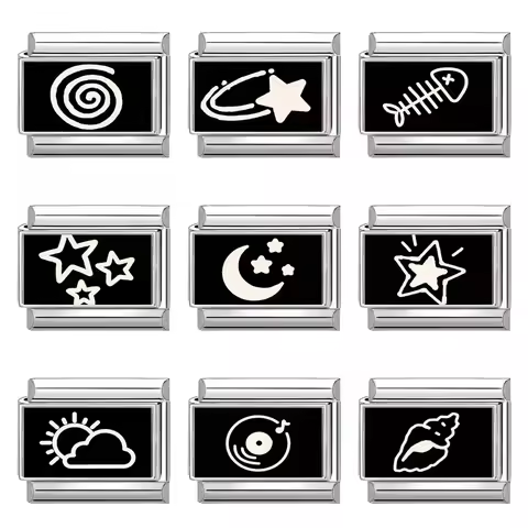 Personalized Black and White Moon Stars Cloud Italian Charm Links Fit 9mm Stainless Steel Bracelet M