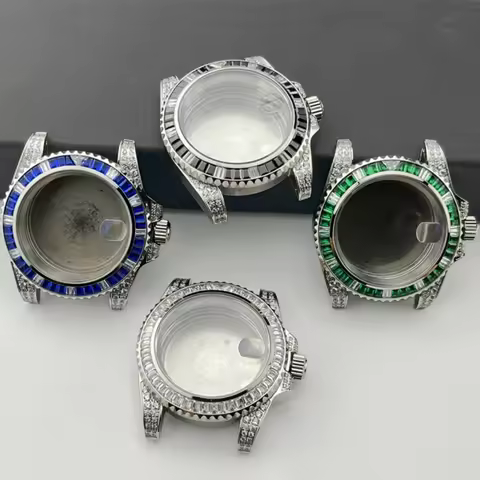 40.5mm Gem Bezel Diamond-Set Watch Case For Seiko SUB GMT NH35/34/36/4R Automatic Movement Mineral S