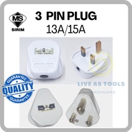 [Sirim Approved]3 Pin Plug Top 13A 15A/ Round Pin Plug Top /Kepala Socket/Kepala Plug
