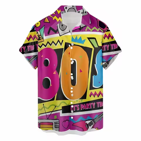 80s 90s Pattern Print 3d Shirt Summer Hawaii Men's Shirt Casual Short Sleeve Tops Male Oversize Clot