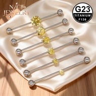 1pc 14G Industrial Barbell Piercing Ear Stud Yellow Crystal Titanium Cartilage Barbell Piercing Anti