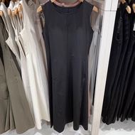 Uniqlo Mumu U Home 2025 Spring/Summer Round Neck Waist Sleeveless Dress (with Pocket) Solid Color Ta