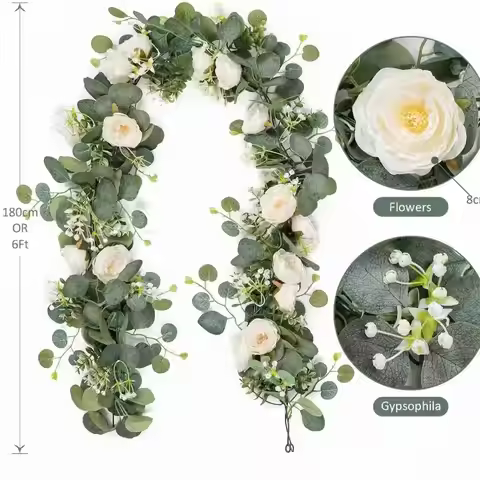 Artificial Eucalyptus Lemon Flowers Hanging Garland Fake Plants Wreath Floral Vine For Wedding Home 