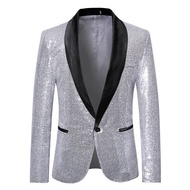 Men ́S Shiny Sequin Blazer One Button Tuxedo Suit For Party, Wedding, Banquet Male Prom Jacket