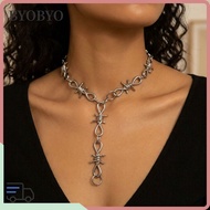 BYOBYO Grunge Choker Necklace, Silver Color Vintage Barbed Wire Choker, Gothic Outfit Adjustable Met