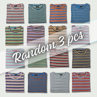 CY 4585 MIX 3PCS Plus Size Women Cotton Striped T-Shirt Baju Belang Kasual Wanita (Plus Size)