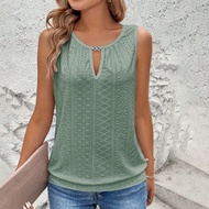 ผู้หญิงเสื้อกล้ามลาย Burn-Out ปักลายรูเจาะคอ, สีพื้น แฟชั่น, เหมาะสำหรับใส่ในฤดูร้อน