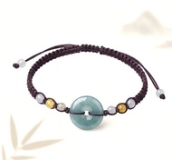 【願‧平安】冰種藍水翡翠平安扣編織手鍊 | 天然A貨翡翠 | 送禮