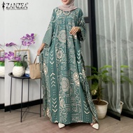 ZANZEA เสื้อผ้ามุสลิมผู้หญิงชุดเดรสแม็กซี่หลวมลายดอกไม้วินเทจแขนยาวเสื้อ Batwing