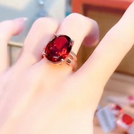 [Ready Stock] Large Loose Stone Red Diamond Ring Red Colorful Gem Zircon Ring 18K Gold Diamond Red D