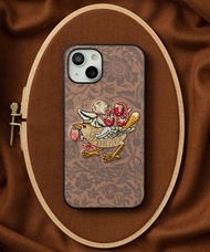 3D 刺繡智慧型手機保護殼 iPhone12 PU 皮革 William Morris 貓動物 02:NAG1350