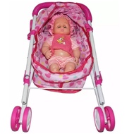 Baby Doll Stroller With Doll Carriage Foldable Pushchair Toy Kids Doll Stroller Trolley