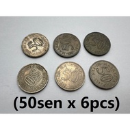 50sen Coins (6 pieces) Malaysian 1967 and 1968