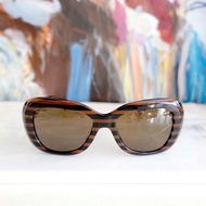 意大利名牌VERSACE 啡色間條玳瑁紋黑色閃石美杜莎頭LOGO太陽眼鏡