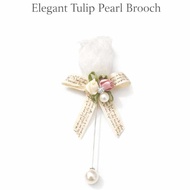 1pc 5x11cm Handmade Elegant Tulip Corsage Rose Corsage Pearl Brooch Ribbon Flower Pin  Wedding  Suit