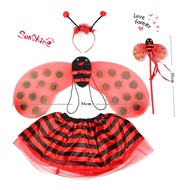 Geoerion2-Halloween เด็กประสิทธิภาพเครื่องแต่งกายชุด Bee/ladybug Wing Tutu กระโปรง Headband Wand Cos