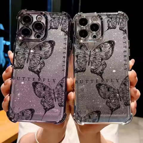 Ins Cute Black Butterfly Y2K Plating Case For Vivo Y77 Y38 Y36 Y50 Y28 Y27 Y17 Y16 V29e V27 V25 V23 