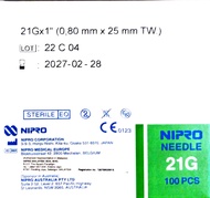 NIPRO MEDICAL NEEDLE 21G X 1 INCH 25MM 100S EXPIRY 2029