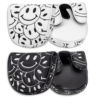 Golf Putter Cover Thickened PU Leather Smiley Face Embroidered Letter Club Head Cover Suitable for D