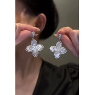 Silver Zircon Micro-Inlaid Four-Leaf Clover Earrings S925 Silver Needle Fashion