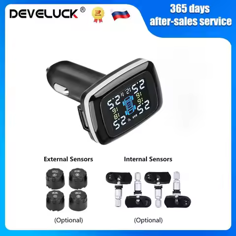 Develuck TPMS Tire Pressure Alarm Monitor System 4 Sensors Auto Tyre Pressure Cigarette Lighter pneu