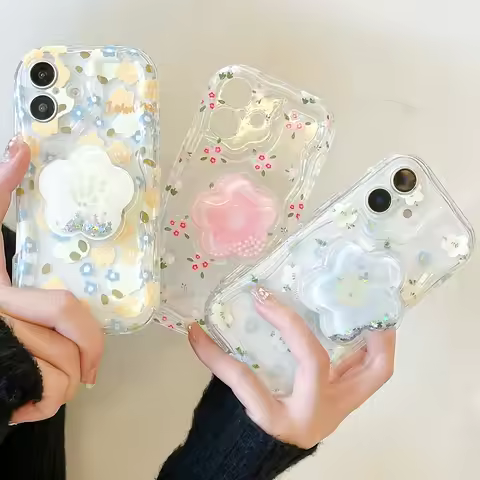 For Honor X7A X8 X9B X6 70 90 Magic 6 Lite Flower Quicksand Grip Tok Holder Soft Wave Phone Case for