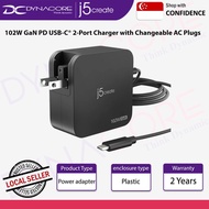 J5create 102W GaN PD USB-C® 2-Port Charger with Changeable AC Plugs - JUP25102V