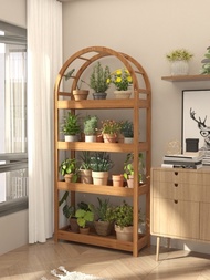 Solid Wood Plant Rack With Wheels Plant Stand Multi-Layer Flower Pot Rack Balcony Plant Rack Outdoor